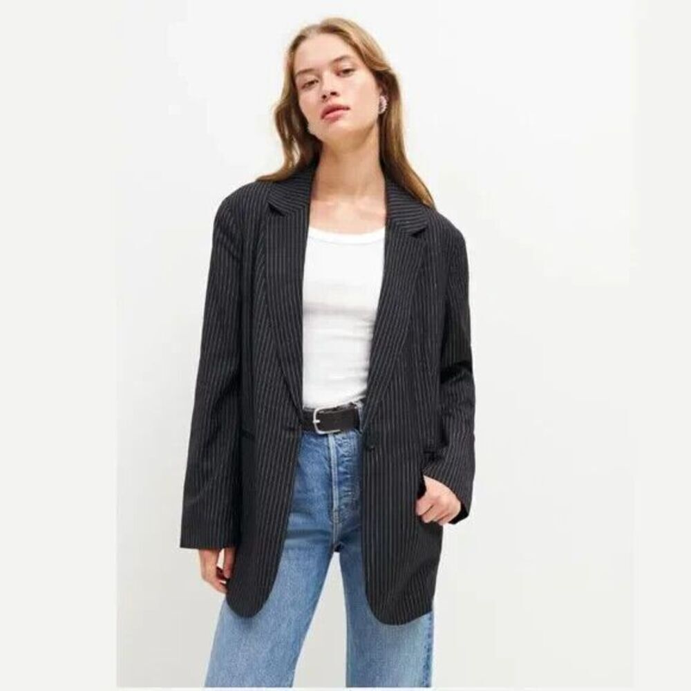 Reformation Black Pinstripe Oversized Blazer
